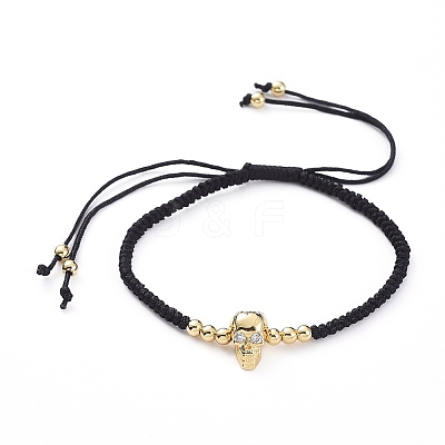 Skull Adjustable Brass Nylon Thread Braided Bracelets BJEW-JB04985-03-1
