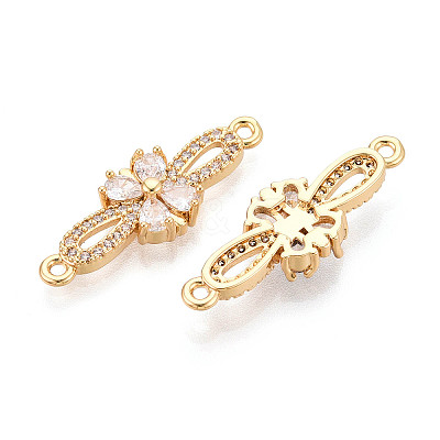 Brass Pave Clear Cubic Zirconia Links/Connector Charms KK-T077-66G-1