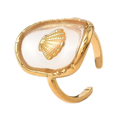 Oval with Shell Shape Resin Finger Rings STAS-Z101-07G-02-1