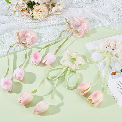 4Pcs 2 Colors Tulip Polyester Elastic Hair Accessories OHAR-CY0001-15-1