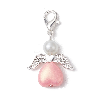 Heart Angel Acrylic & Glass Pearl Pendant Decoration X1-HJEW-JM02366-1