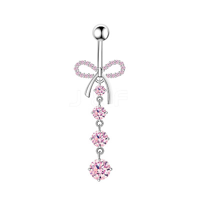 1Pc 304 Stainless Steel Rose Rhinestone Curved Barvell Dangle Belly Rings WGF9938-04-1