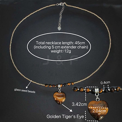 Natural Gemstone Heart Pendant Colorful Glass Seed Beads Beaded Necklaces for Women VA8487-4-1