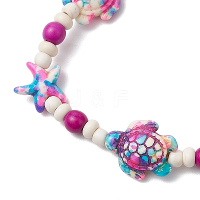 Starfish & Turtle Synthetic Turquoise Dyed Beads Stretch Bracelets for Women BJEW-JB11920-04-1