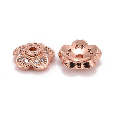 5-Petal Brass Micro Pave Clear Cubic Zirconia Bead Caps X-ZIRC-P001-31RG-1