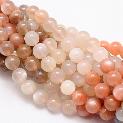 Round Natural Multi-Moonstone & Sunstone Beads Strands G-L425-26-8mm-1