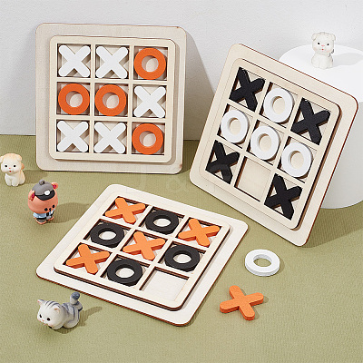3 Sets 3 Colors Wood Tic Tac Toe Board Game AJEW-NB0005-35-1