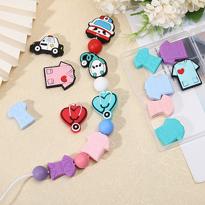 16Pcs 16 Styles Medical Theme Food Grade Eco-Friendly Silicone Focal Beads SIL-CA0003-31-1
