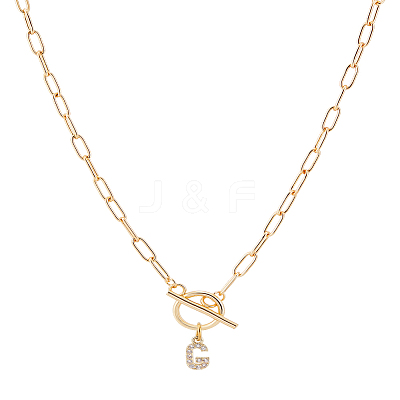 1Pc 304 Stainless Steel Chain & Brass Micro Pave Cubic Zirconia Letter Pendant Necklaces NJEW-LP0001-36G-G-1