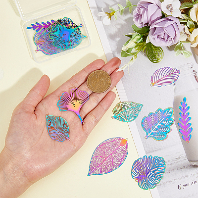 14Pcs 7 Style 201 Stainless Steel Filigree Big Pendants FIND-FH0007-86-1