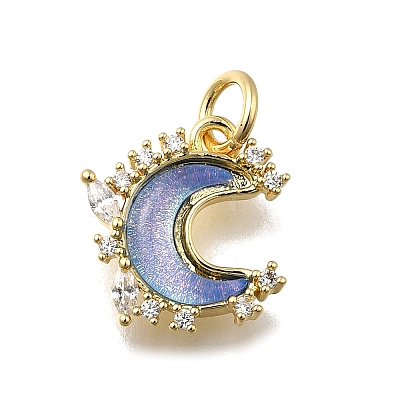 Brass Micro Pave Clear Cubic Zirconia with Glass Charms KK-G525-06G-1