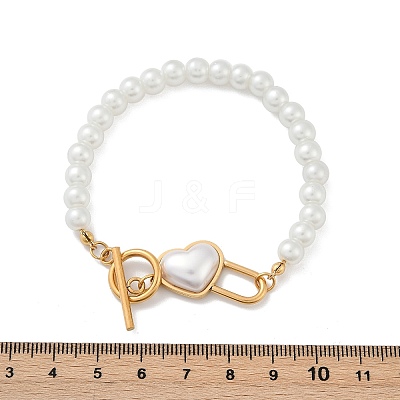 Heart 304 Stainless Steel Beaded Bracelets BJEW-L610-21G-01-1