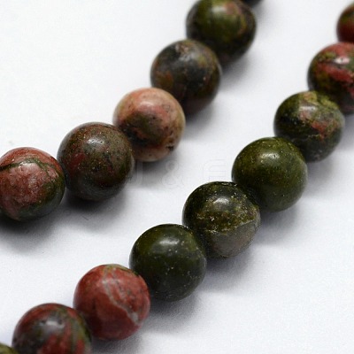 Natural Unakite Beads Strands G-I199-08-8mm-1