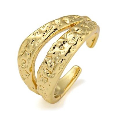 Textured Brass Double Layer Open Cuff Rings for Women RJEW-Z050-02G-1
