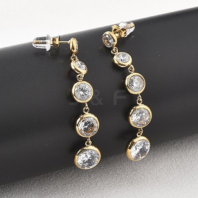 304 Stainless Steel Clear Cubic Zirconia Tassel Stud Earrings EJEW-Z094-01C-G-1