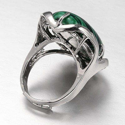Adjustable Oval Brass Malachite Wide Band Rings RJEW-L062-03K-1