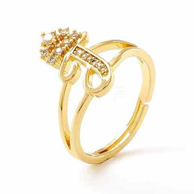 Clear Cubic Zirconia Initial Letter with Crown Adjustable Ring RJEW-M139-17T-1