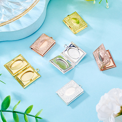 6Pcs 3 Colors Brass Locket Pendants KK-TA0001-98-1