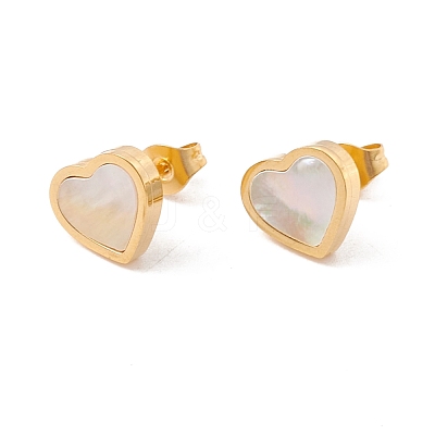 6 Pairs Natural White Shell Heart Stud Earrings EJEW-G291-02M-1