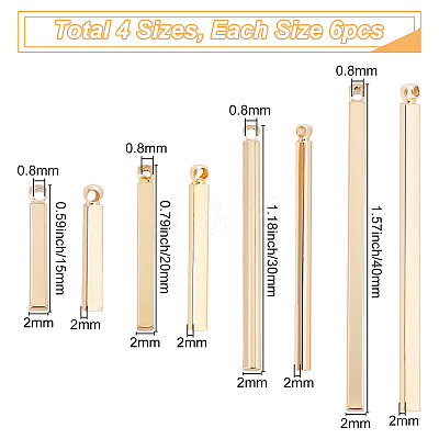 24Pcs 4 Size Brass Bar Pendants KK-CN0001-66-1
