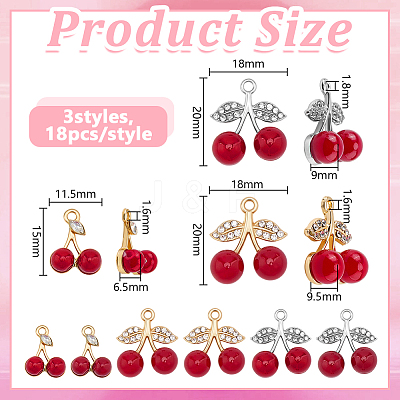 54Pcs 3 Styles Alloy Rhinestone Pendants FIND-DR0002-33-1