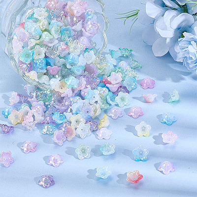 300Pcs 10 Colors Painted Acrylic Bead Caps OACR-ME0001-16-1
