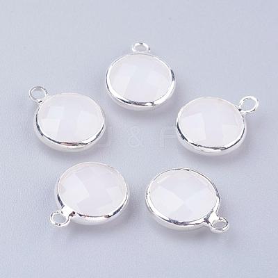 Silver Color Plated Brass Glass Flat Round Charms GLAA-M003-A-31S-1
