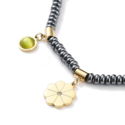 Rhinetone Flower & Cat Eye Bib Necklace NJEW-F318-08G-1