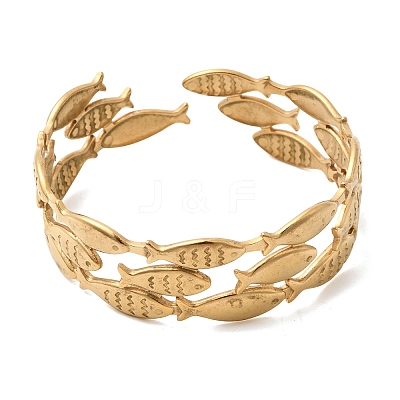 Fish 304 Stainless Steel Cuff Bangles for Women BJEW-A155-02G-1