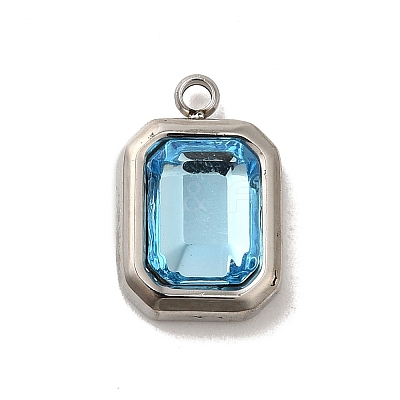 304 Stainless Steel Glass Pendants STAS-L022-062P-08-1