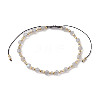 Adjustable Natural Labradorite & Glass Braided Bead Bracelet BJEW-JB10137-08-1