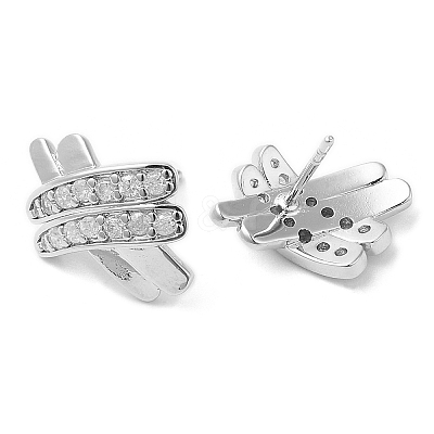 Rack Plating Brass Pave Cubic Zirconia Criss Cross Stud Earrings for Women EJEW-D059-28P-1