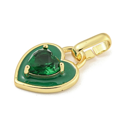 Rack Plating Heart Brass & Cubic Zirconia & Enamel Pendants KK-Z053-28G-1