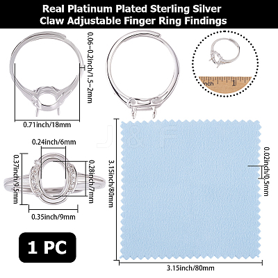 1Pc Adjustable 925 Sterling Silver Cubic Zirconia Ring Components STER-BBC0009-16-1