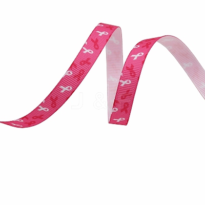4.5M Printed Polyester Pink Ribbon Grosgrain Ribbon PW-WG95337-02-1