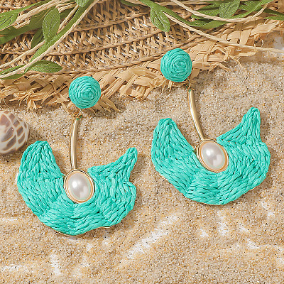 Alloy Raffia Fan Dangle Stud Earrings FS-WGB8543-05-1