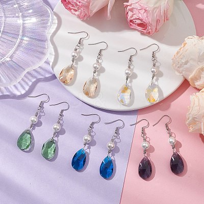 Glass and Shell Pearl Dangle Earrings EJEW-JE06020-1