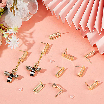 16Pcs Brass Rectangle Stud Earring Findings KK-BC0008-51-1