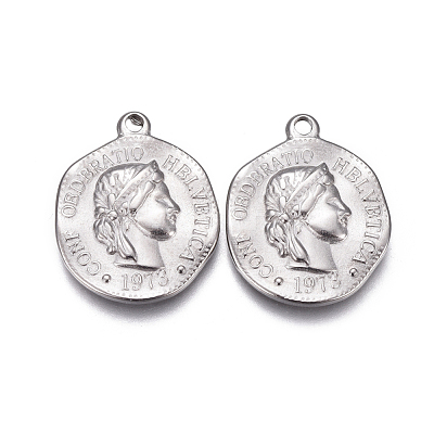 Tarnish Resistant 304 Stainless Steel Coin Charms X-STAS-F207-08P-1