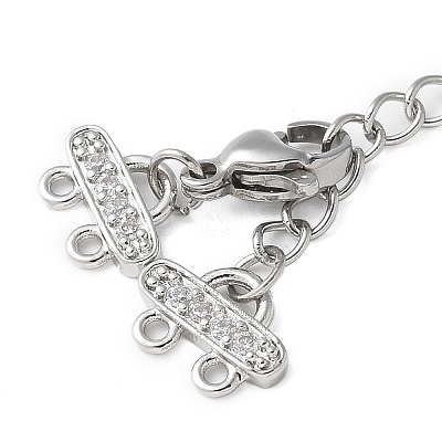 Brass Micro Pave Clear Cubic Zirconia End with Chains KK-P290-24P-1