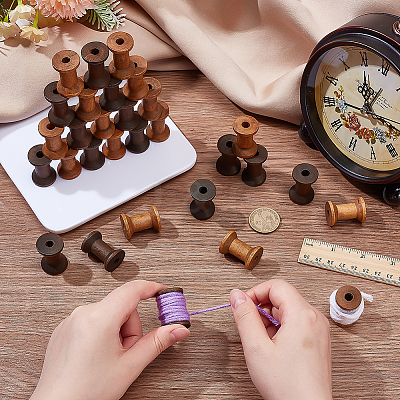 30Pcs 2 Colors Wooden Empty Spools for Wire TOOL-ME0001-04-1