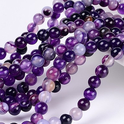 Natural Striped Agate/Banded Agate Beads Strands G-D845-01A-8mm-1