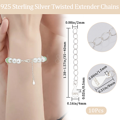 10Pcs 925 Sterling Silver Curb Chain Extender STER-BBC0006-11-1