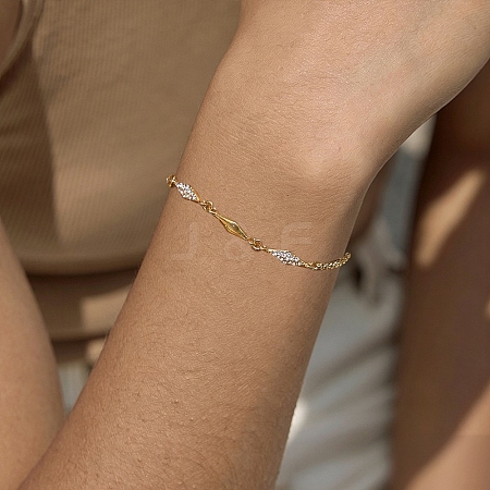 304 Stainless Steel Pave Clear Cubic Zirconia Link Chain Bracelets for Women SA-CBAABBA-07B-G-1