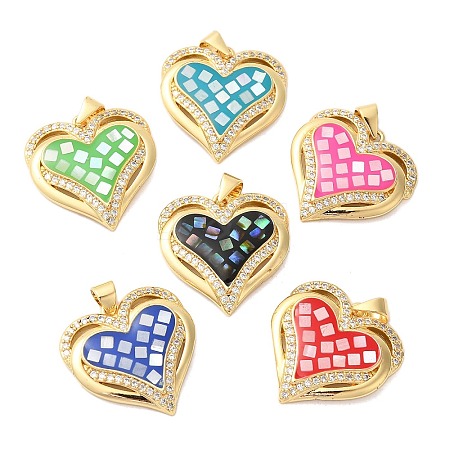 Heart Brass Micro Pave Cubic Zirconia Pendants KK-K385-045G-1