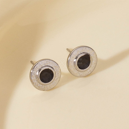 304 Stainless Steel Flat Round Stud Earrings PW-WG2F94C-01-1