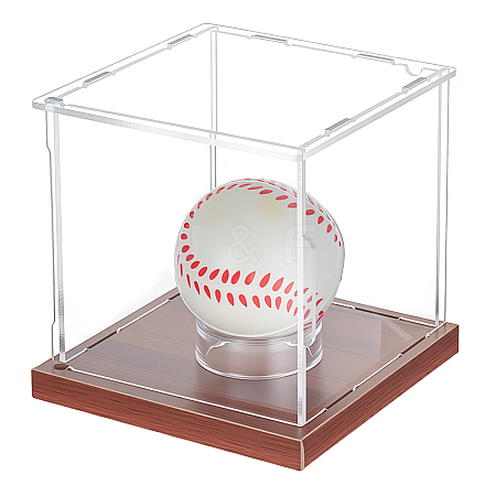 1 Set Square Acrylic Dust-Proof Display Boxes with Wooden Base AJEW-OC0013-56A-1