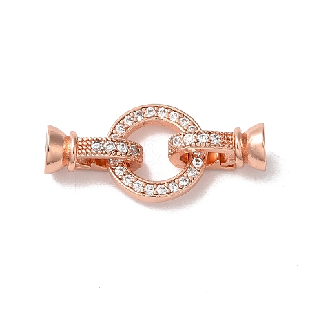 Rack Plating Round Ring Brass Micro Pave Cubic Zirconia Fold Over Clasps KK-F873-22RG-01B-1