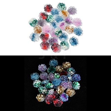 Flower Resin Cabochons with Glitter Powder CRES-Q006-05A-1