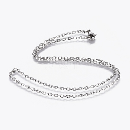 Non-Tarnish 304 Stainless Steel Textured Cable Chain Necklaces NJEW-F248-25A-P-1